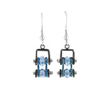 Sk2202E Mini Two Tone Black Blue With Crystal Centers Bike Chain Earrings Stainless Steel