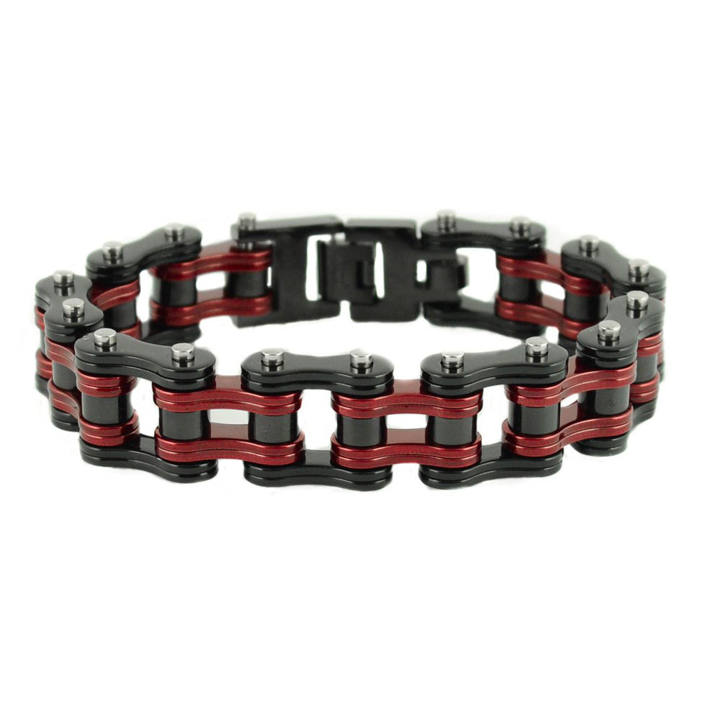 Sk1819 Two Tone Black Candy Red 3/4’ Wide Double Link Design Unisex Stainless Steel Motorcycle