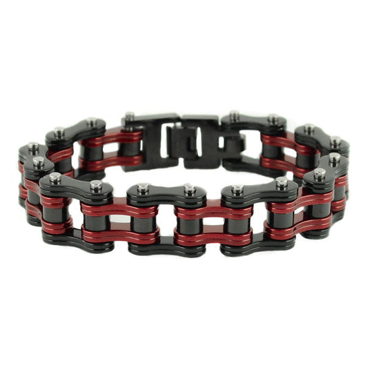 Sk1819 Two Tone Black Candy Red 3/4’ Wide Double Link Design Unisex Stainless Steel Motorcycle