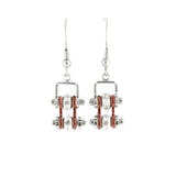 Sk2014E Mini Two Tone Silver Candy Red With Crystal Centers Bike Chain Earrings Stainless Steel