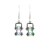 Sk2208E Mini Two Tone Black Rainbow With Crystal Centers Bike Chain Earrings Stainless Steel