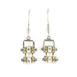 Sk2096E Mini Two Tone Silver Gold With Crystal Centers Bike Chain Earrings Stainless Steel