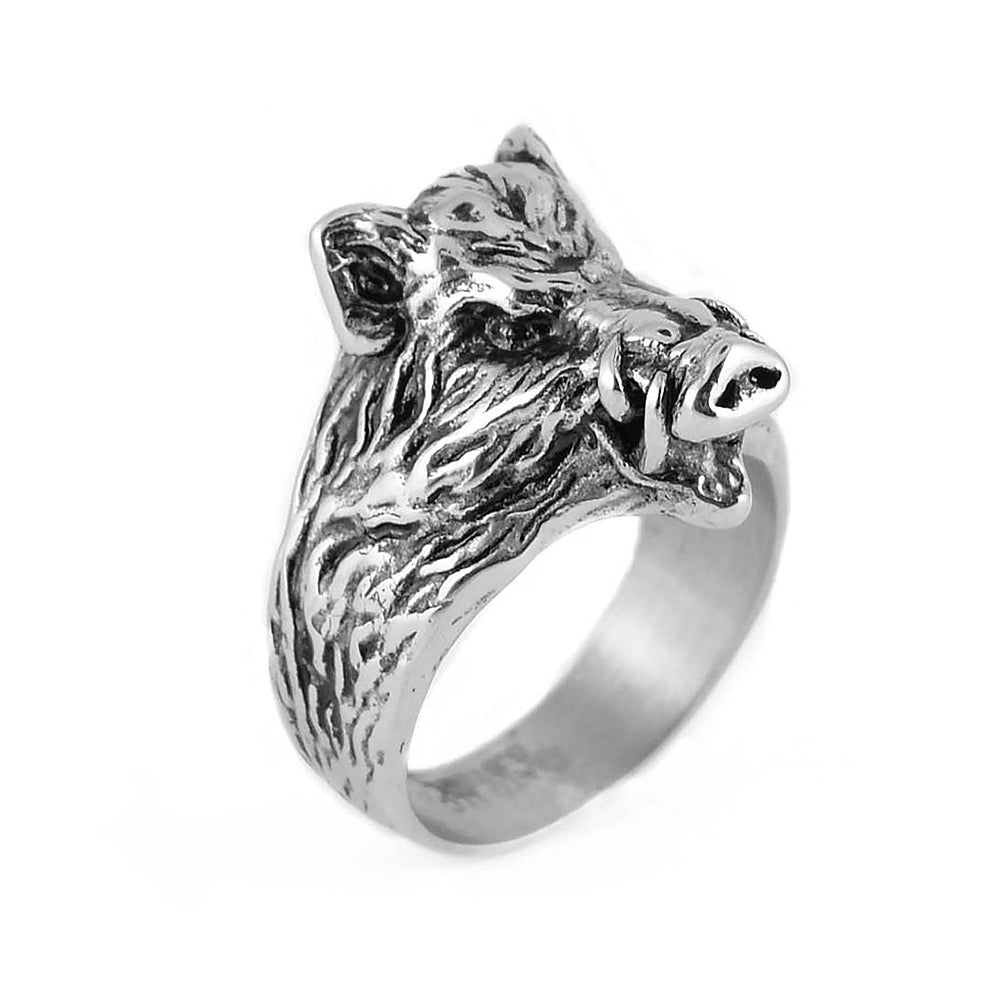 Sk1847 Gents Hog Wild Boar Ring Stainless Steel Motorcycle Jewelry Size 9-15 Rings