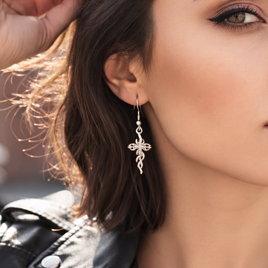 Flaming Cross French Wire Earrings