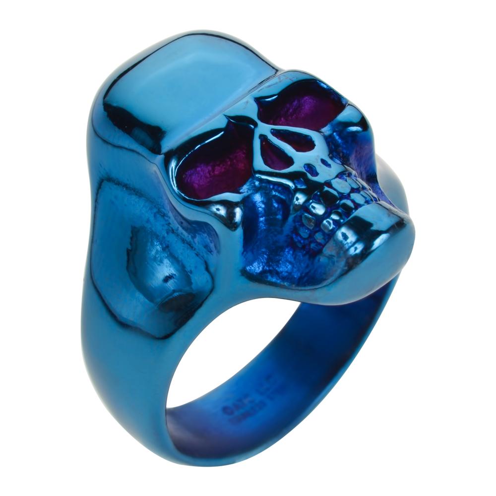 Sk1709 Blue Anodized Skull Ring Stainless Steel Motorcycle Biker Jewelry Rings