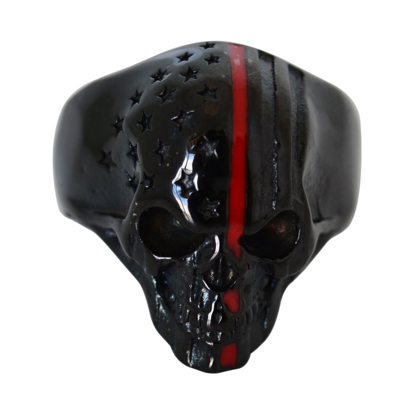 Sk2333 Firefighter Red Skull Ring Stainless Steel American Flag Patriot Rings