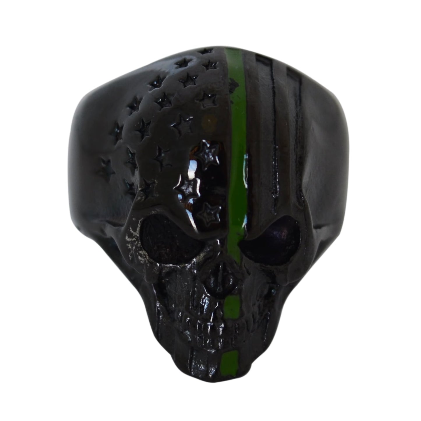 Sk2332 Military Green Skull Ring Stainless Steel American Flag Patriot Rings