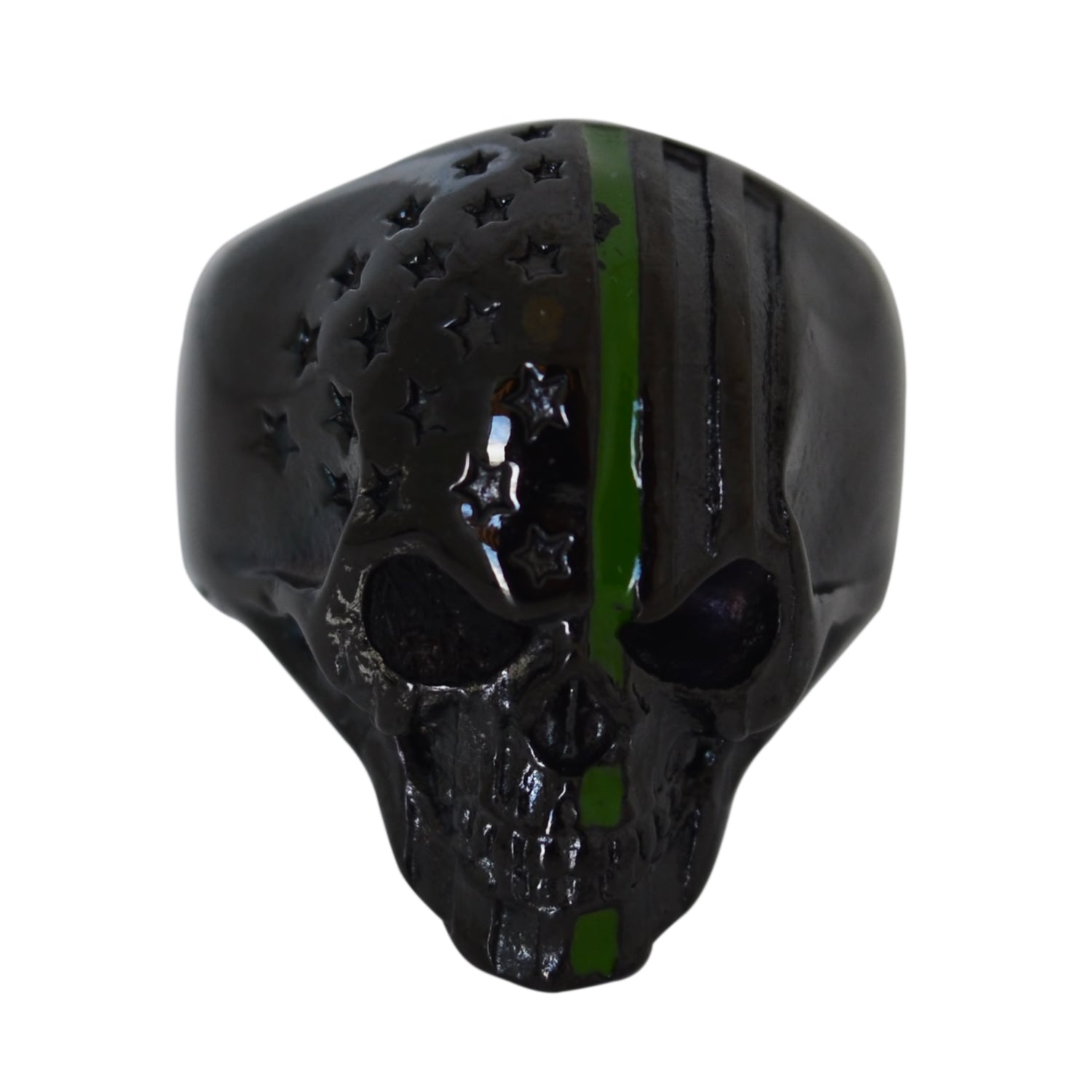 Sk2332 Military Green Skull Ring Stainless Steel American Flag Patriot Rings