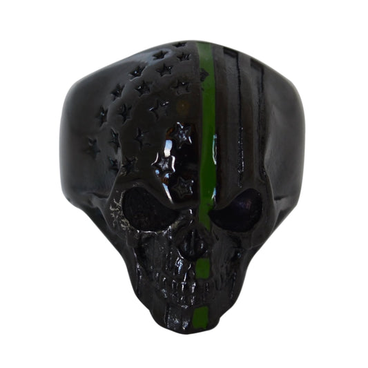 Sk2332 Military Green Skull Ring Stainless Steel American Flag Patriot Rings