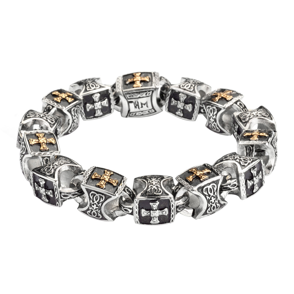 Sk1758 Men’s Greek Plated Cross Bracelet Stainless Steel Religious Jewelry