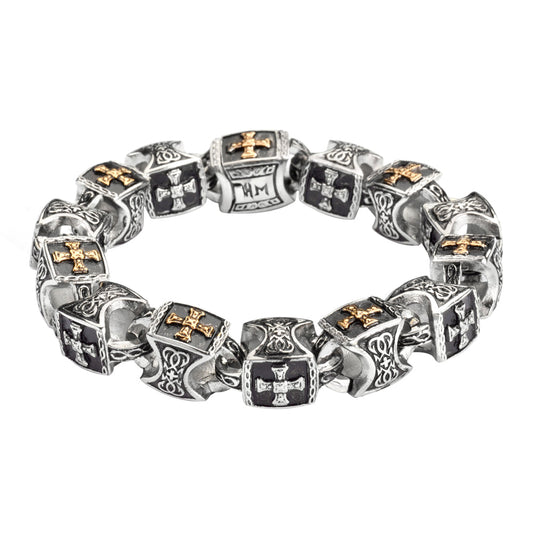 Sk1758 Men’s Greek Plated Cross Bracelet Stainless Steel Religious Jewelry