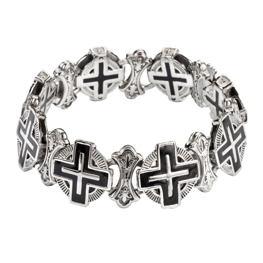 Sk1716 Men’s Greek Halo Cross Bracelet Stainless Steel