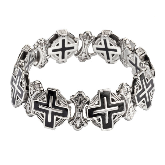 Sk1716 Men’s Greek Halo Cross Bracelet Stainless Steel