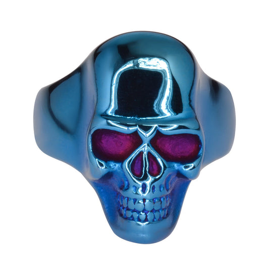 Sk1709 Blue Anodized Skull Ring Stainless Steel Motorcycle Biker Jewelry Rings