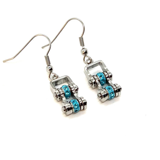 Sk2211E March Edition Mini 3/8’’ Wide Stainless Steel Aquamarine Imitation Crystal Earrings