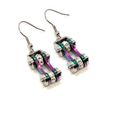 Sk1207E Two Tone Stainless Rainbow With White Crystal Centers Bike Chain Earrings Steel Motorcycle