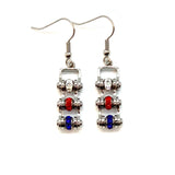 Sk2342E Mini Red White And Blue With Crystal Centers Bike Chain Earrings Stainless Steel Motorcycle