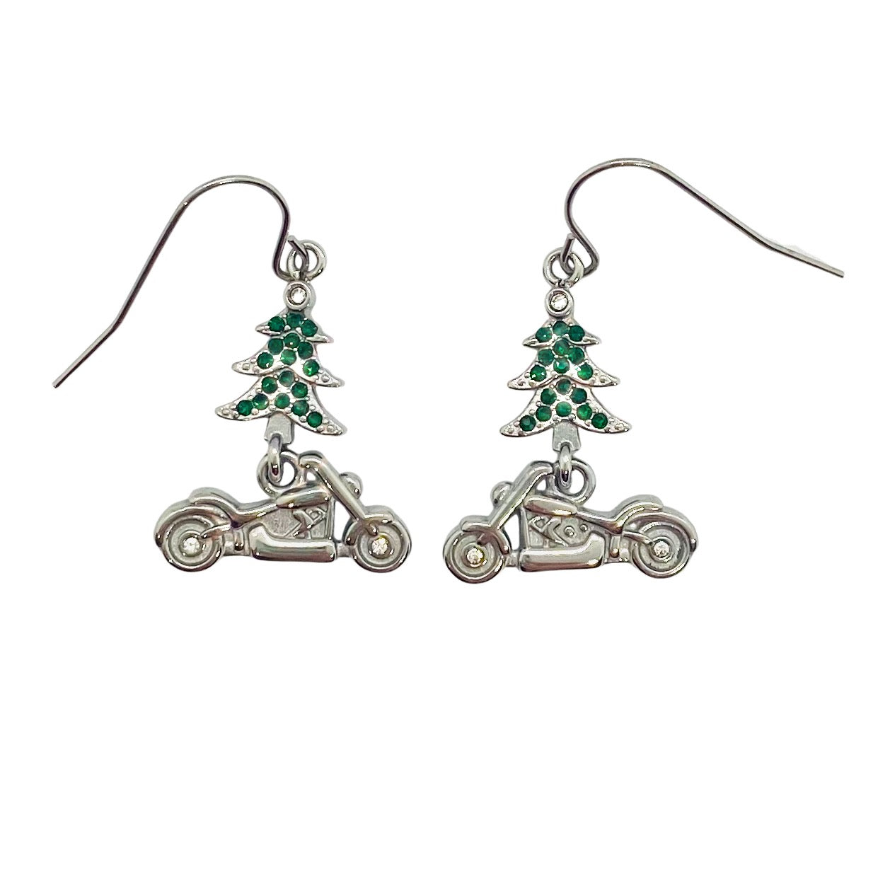 SK2706 Ladies Holiday Earrings Christmas Tree with Motorcycle Earrings