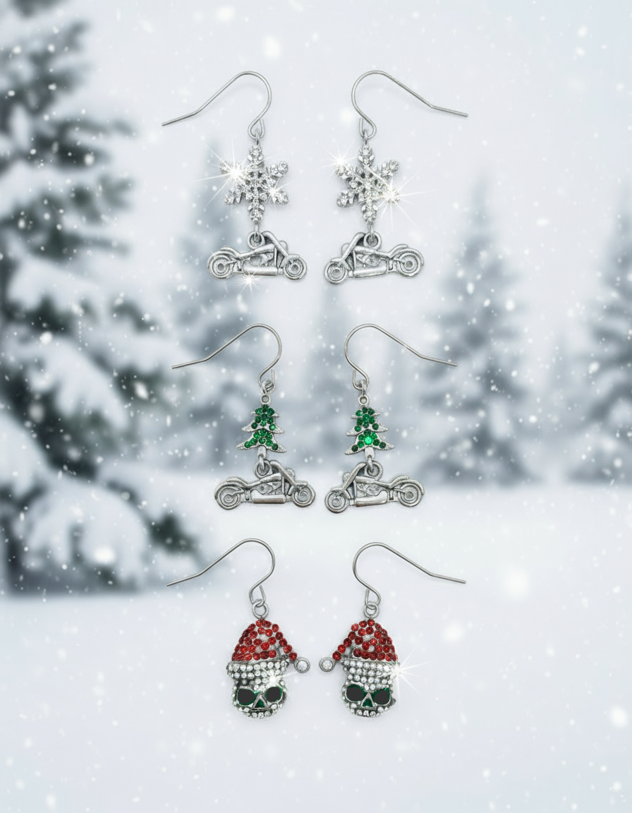SK2705 Ladies Holiday Earrings Snowflake with Motorcycle Earrings