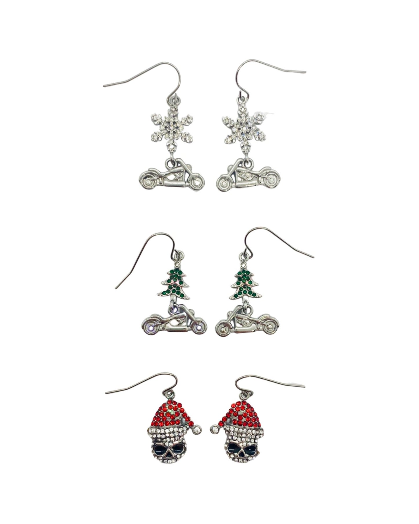 SK2706 Ladies Holiday Earrings Christmas Tree with Motorcycle Earrings