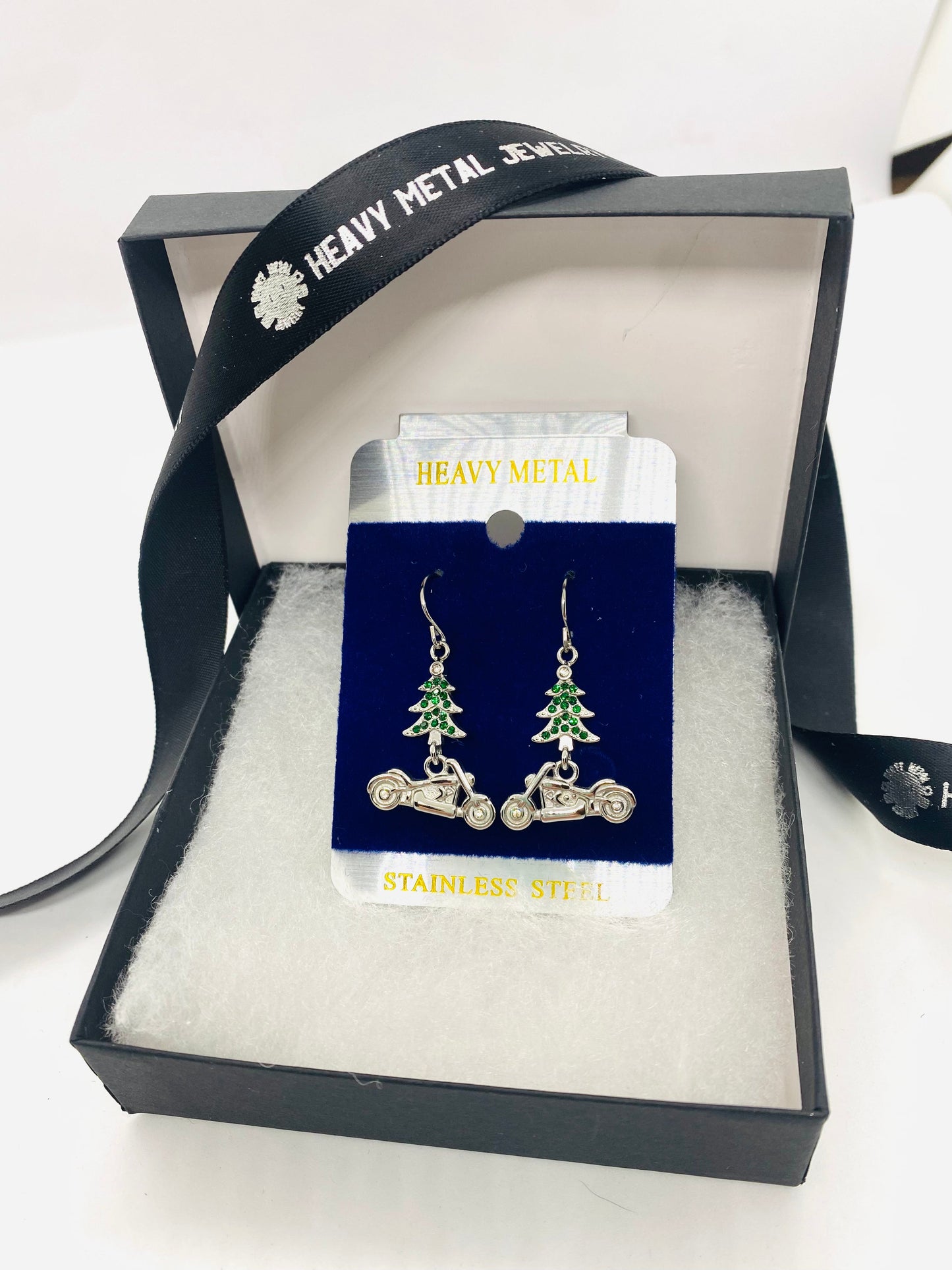 SK2706 Ladies Holiday Earrings Christmas Tree with Motorcycle Earrings