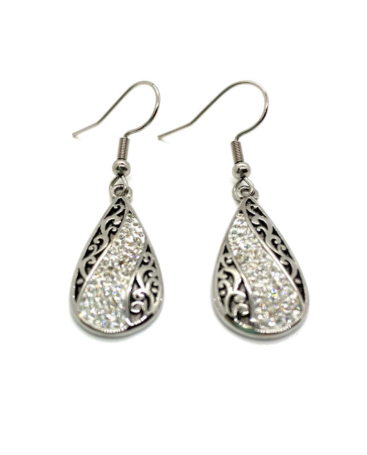 SK2521E Earrings Stainless Steel Bling Teardrop Earrings