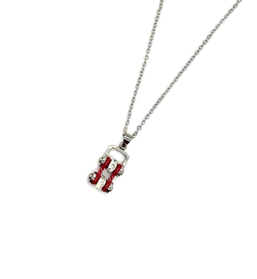 Sk2001N Mini Two Tone Silver Red With Crystal Centers Bike Chain Pendant Stainless Steel Motorcycle