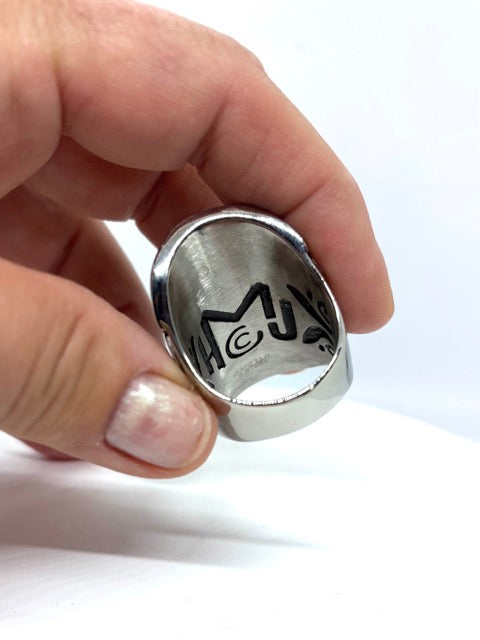 SK1745  Ladies Big Crystal Fancy Design Ring Stainless Steel Motorcycle Jewelry  Size 6-12