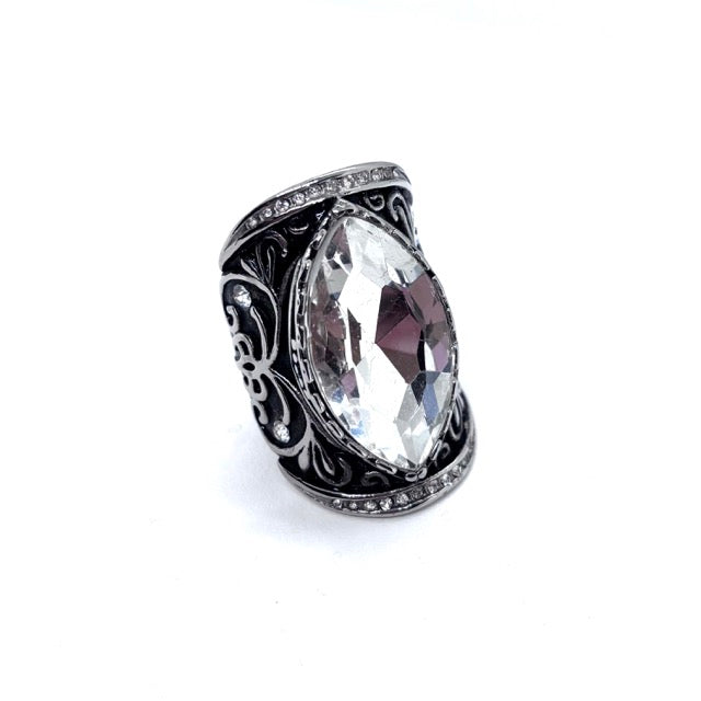SK1745  Ladies Big Crystal Fancy Design Ring Stainless Steel Motorcycle Jewelry  Size 6-12