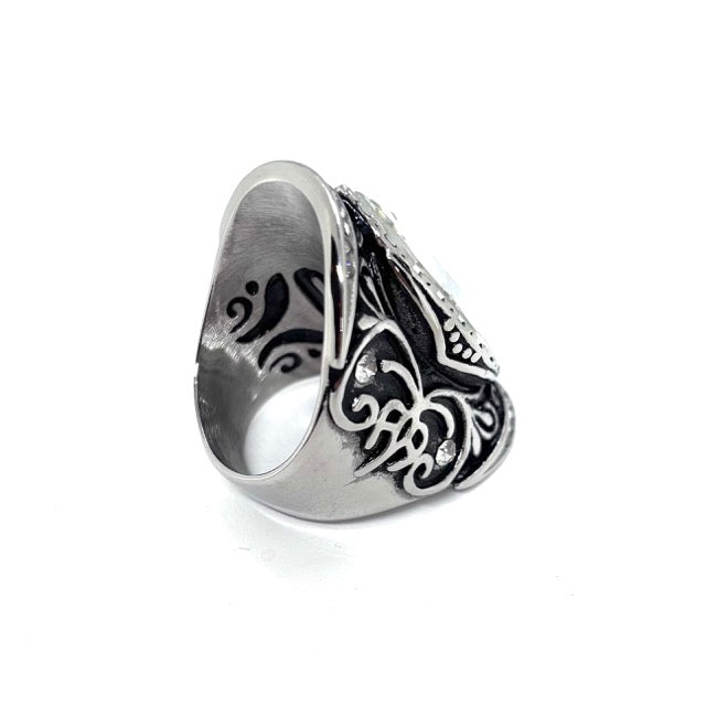 SK1745  Ladies Big Crystal Fancy Design Ring Stainless Steel Motorcycle Jewelry  Size 6-12