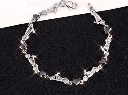 Sk2708 Heart Crystal Motorcycle Bracelet - Black Stone Ladies Bracelets