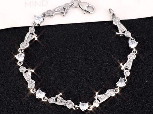 Sk2707 Heart Crystal Motorcycle Bracelet - Clear Stone Ladies Bracelets