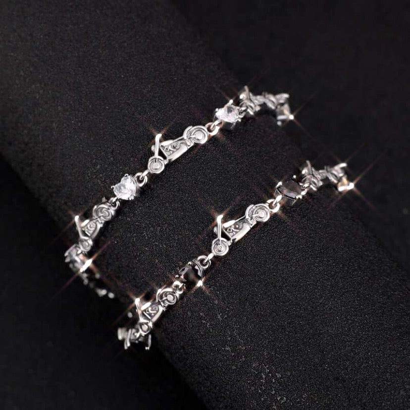 Sk2707 Heart Crystal Motorcycle Bracelet - Clear Stone Ladies Bracelets