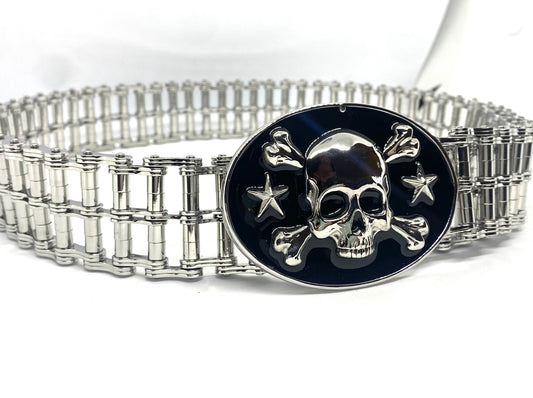 SK9001 Mens Easy Rider Belt 1 1/2" Wide with Skull Buckle Silver