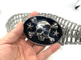 SK9001 Mens Easy Rider Belt 1 1/2" Wide with Skull Buckle Silver