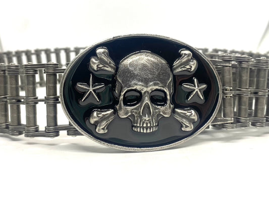 SK9001D Mens Easy Rider Belt 1 1/2" Wide with Skull Buckle Distressed