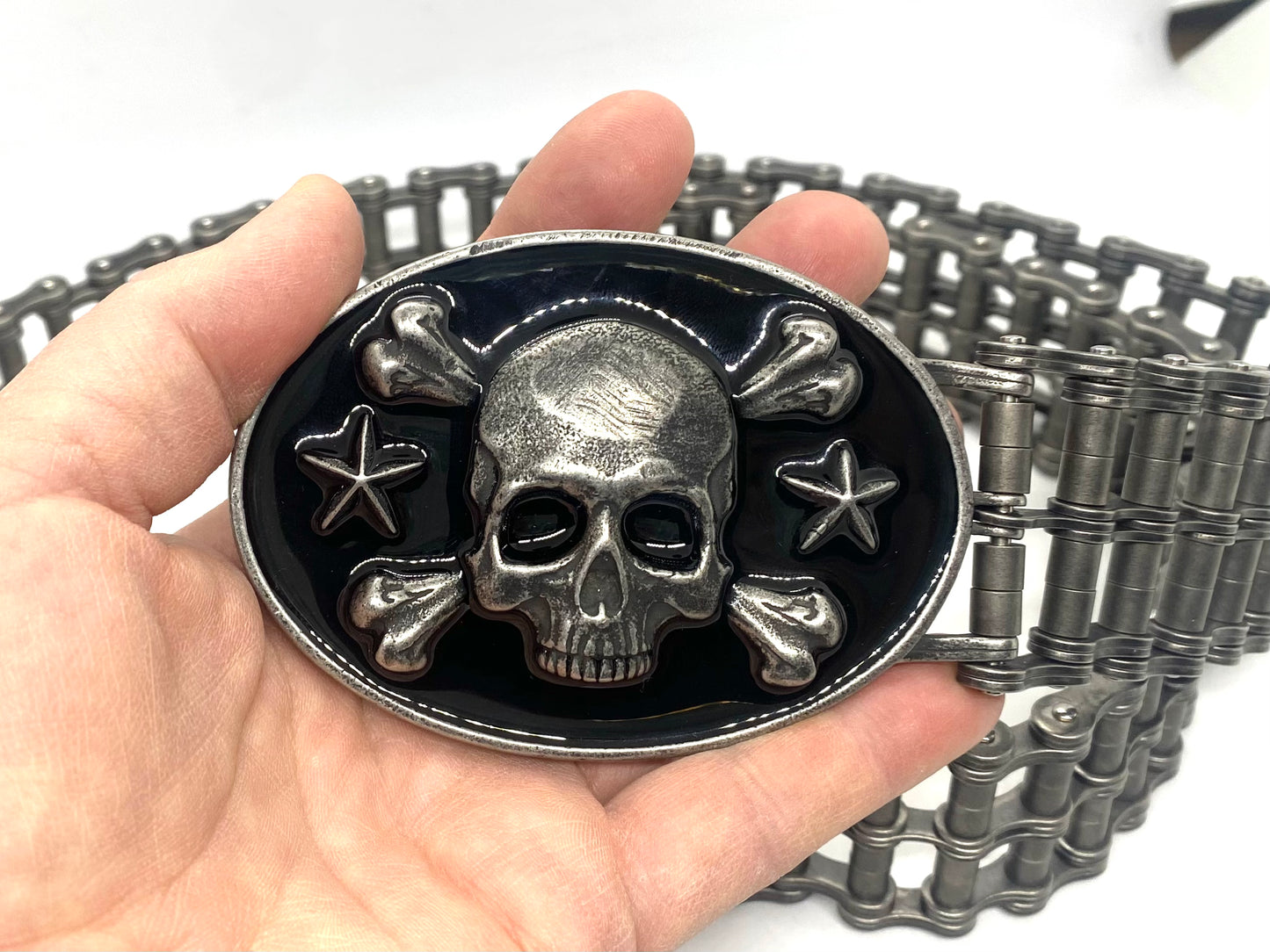 SK9001D Mens Easy Rider Belt 1 1/2" Wide with Skull Buckle Distressed