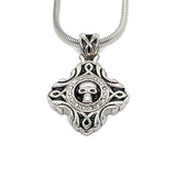 Sk1534 Skull Crystal Bling Pendant 16.5’’ Necklace Wide Stainless Steel Motorcycle Jewelry