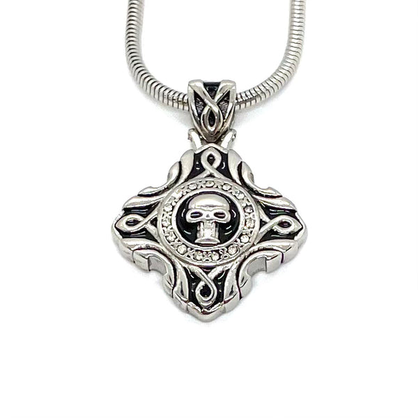 Sk1534 Skull Crystal Bling Pendant 16.5’’ Necklace Wide Stainless Steel Motorcycle Jewelry