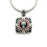 Sk1532 Skull Crystal Bling Pendant 16.5’’ Necklace Wide Stainless Steel Motorcycle Jewelry Red