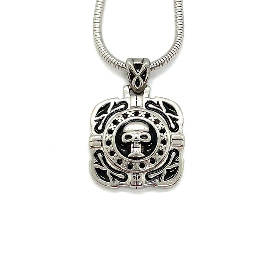 Sk1532 Skull Crystal Bling Pendant 16.5’’ Necklace Wide Stainless Steel Motorcycle Jewelry
