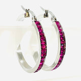 SK2905 Ladies Fuchsia Crystal Earrings - Three Sizes Available