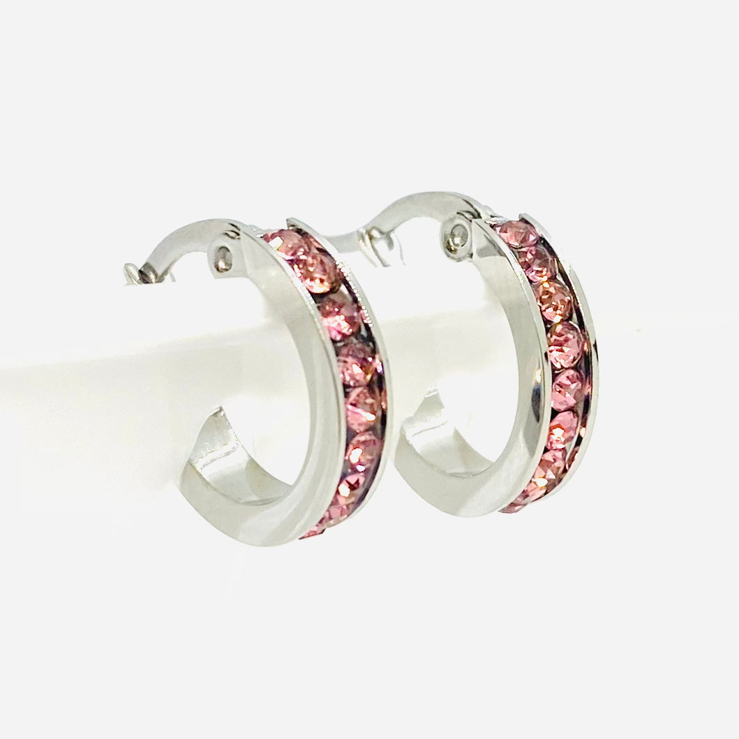 SK2904 Ladies Pink Crystal Earrings - Three Sizes Available Earrings