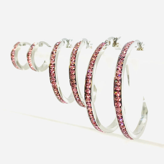 SK2904 Ladies Pink Crystal Earrings - Three Sizes Available Earrings