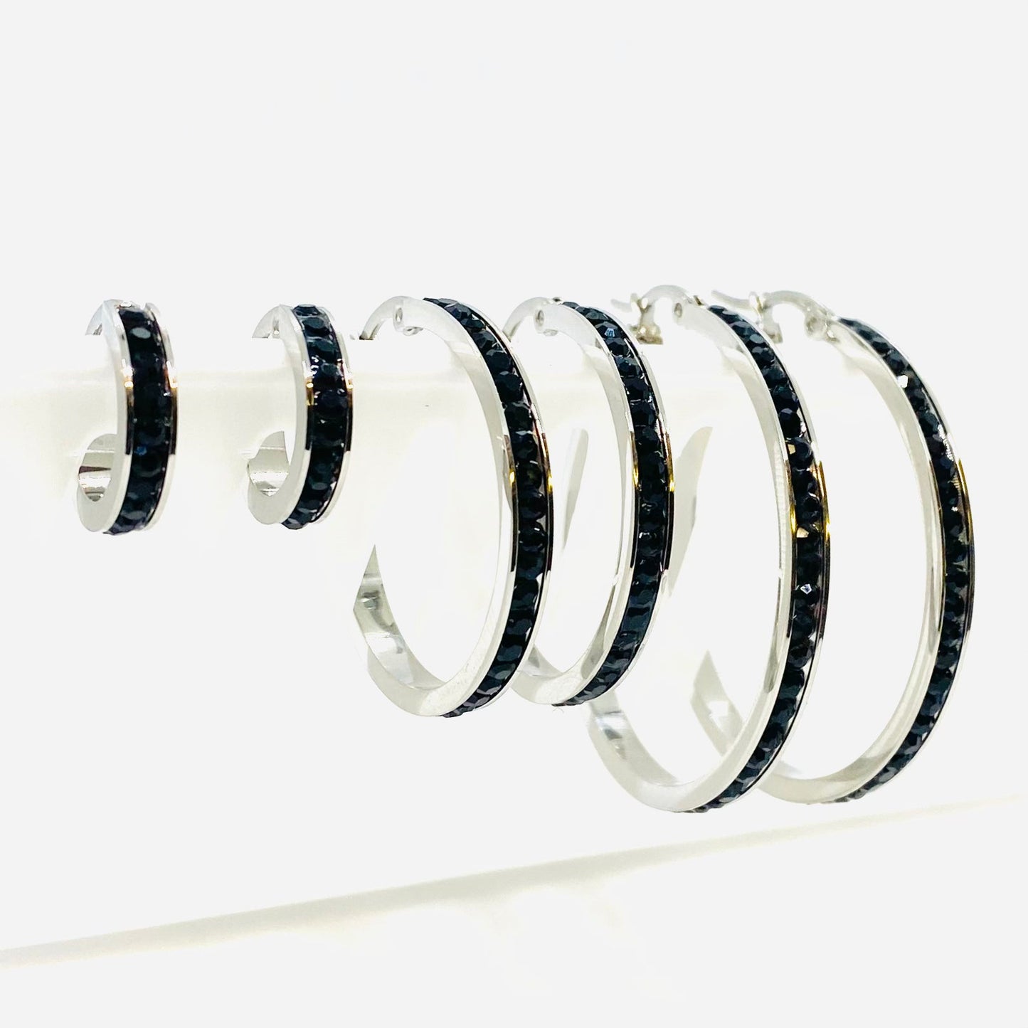 SK2900 Ladies Black Crystal Earrings - Three Sizes Available Earrings