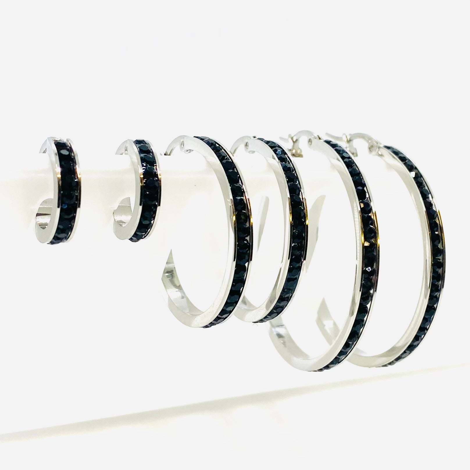 SK2900 Ladies Black Crystal Earrings - Three Sizes Available Earrings