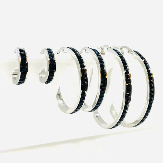 SK2900 Ladies Black Crystal Earrings - Three Sizes Available Earrings
