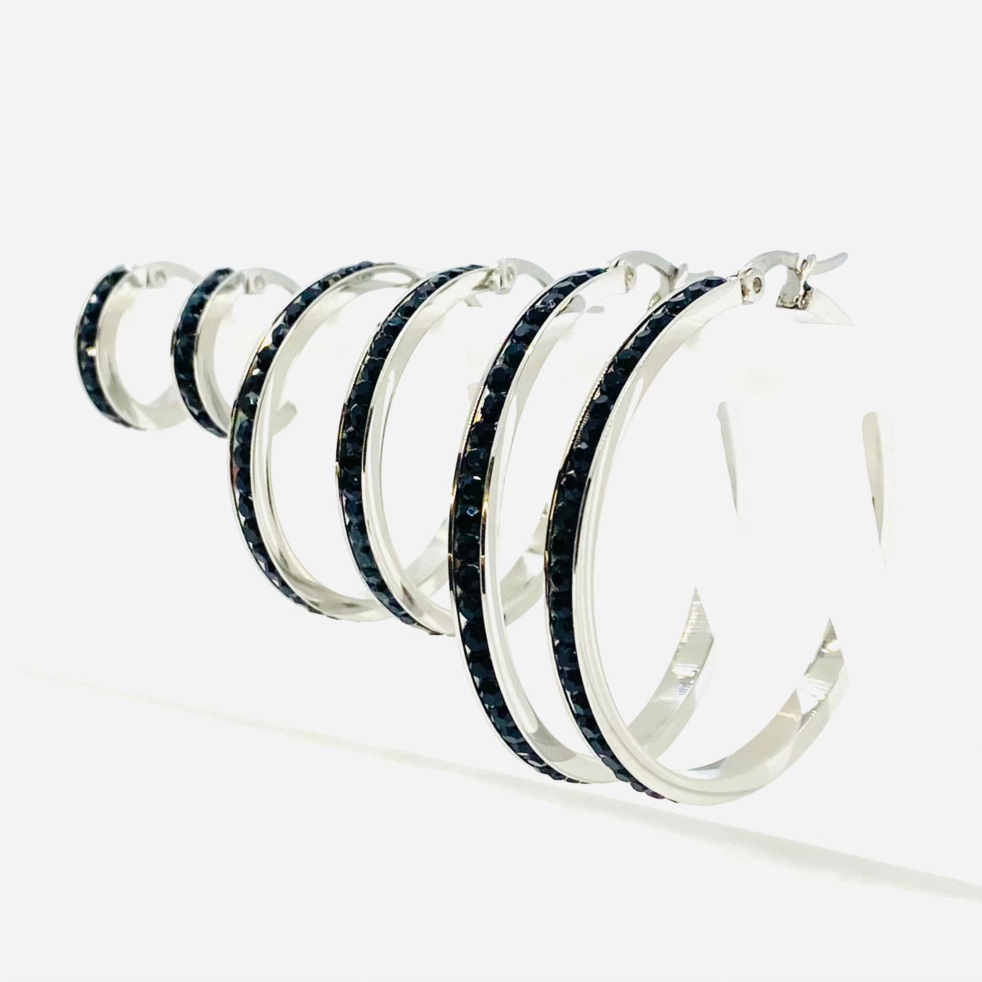 SK2900 Ladies Black Crystal Earrings - Three Sizes Available Earrings