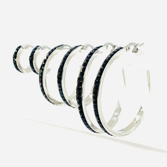 SK2900 Ladies Black Crystal Earrings - Three Sizes Available Earrings