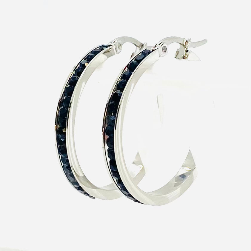 SK2900 Ladies Black Crystal Earrings - Three Sizes Available Earrings